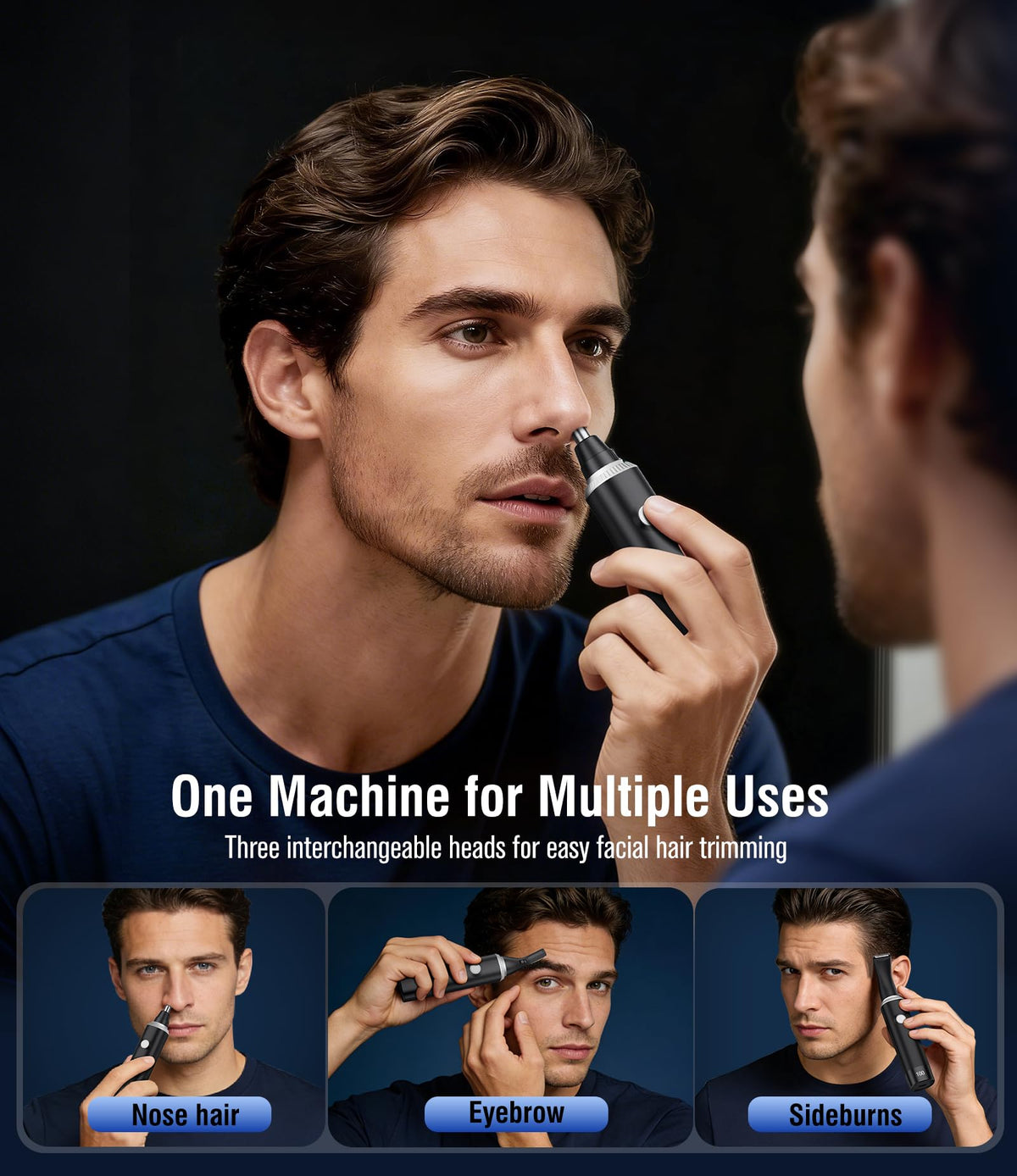 JEETIF Nose Hair Trimmer side view showing USB Type-C charging port