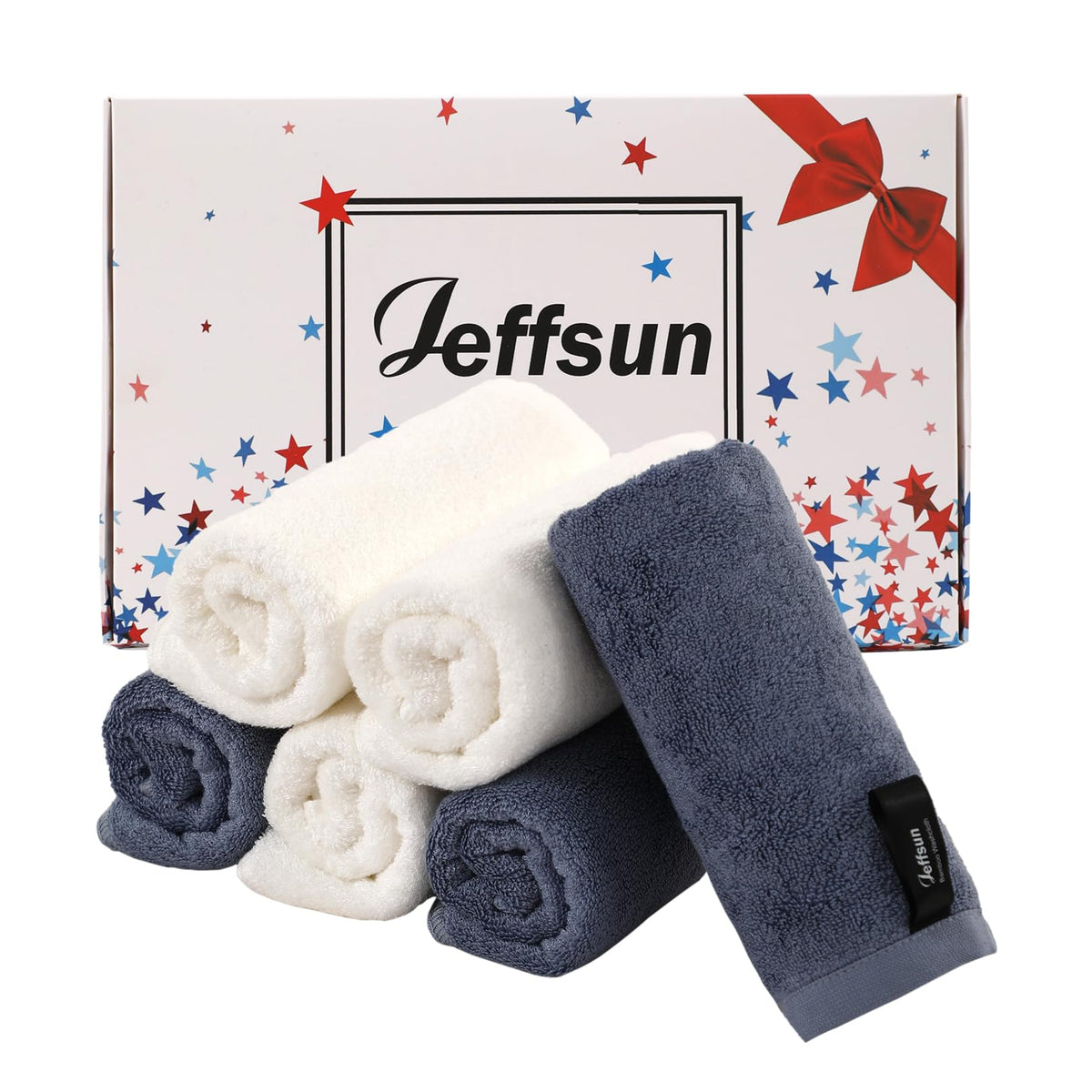 JEFFSUN face towel set 6 cloths in white and slate blue