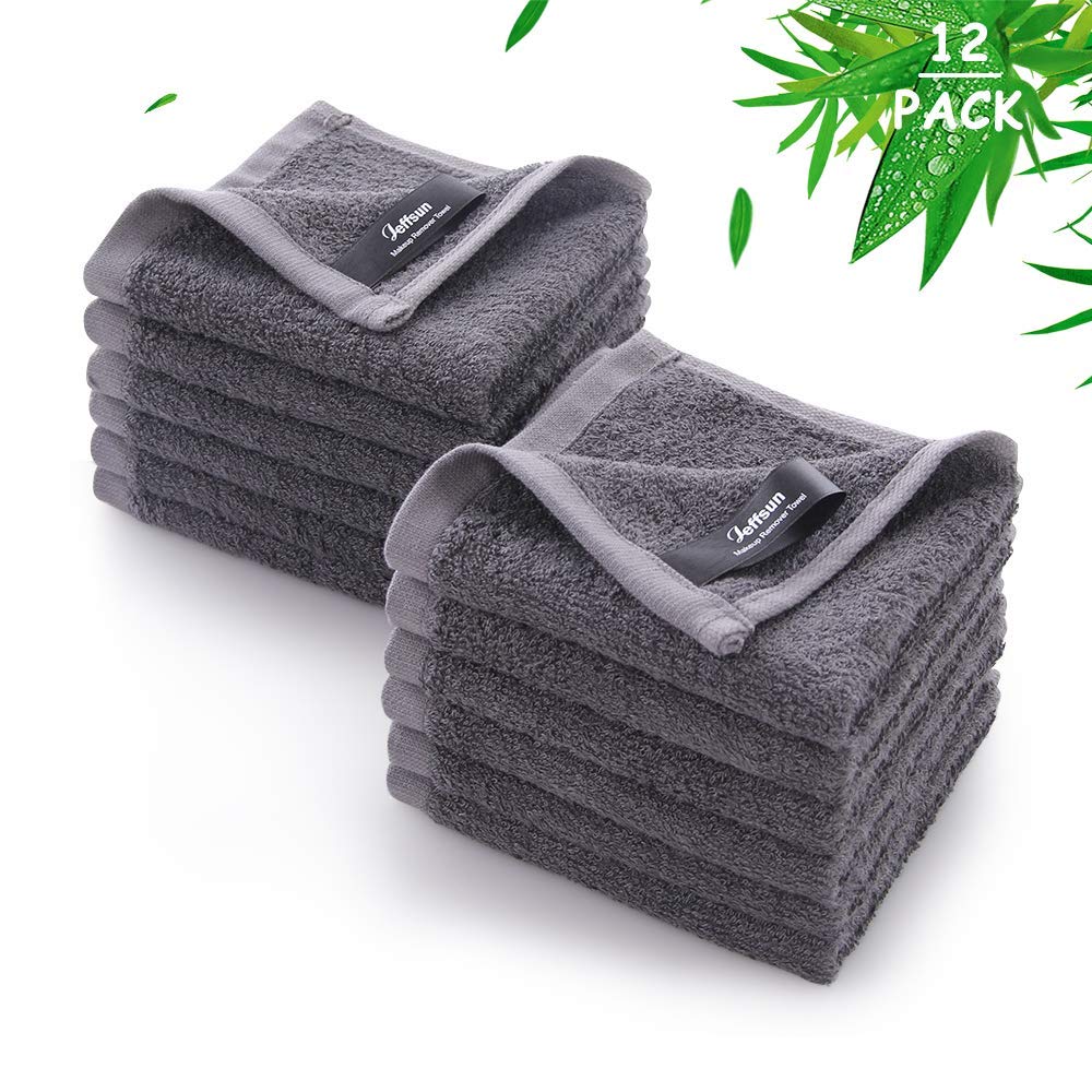 JEFFSUN Face Washcloths 12 Pack in grey, 10x10 inches
