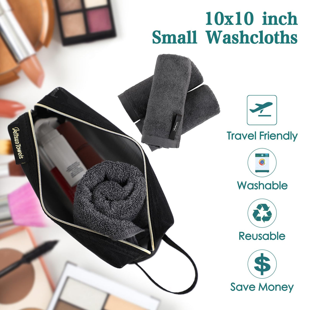 JEFFSUN Wash Cloths 10x10 inch size comparison