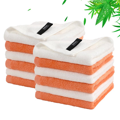 JEFFSUN Wash Cloths 12 Pack in white and orange, 13x13 inches