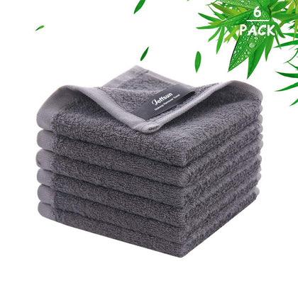 JEFFSUN Wash Cloths 6 Pack dark grey face towels front view