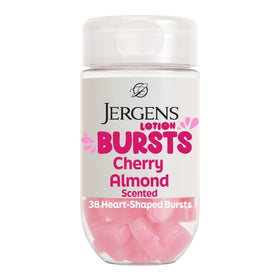 Jergens Cherry Almond Lotion Bursts front view with heart shapes