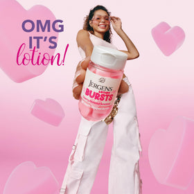Jergens Cherry Almond Lotion Bursts in hand showing squishy texture