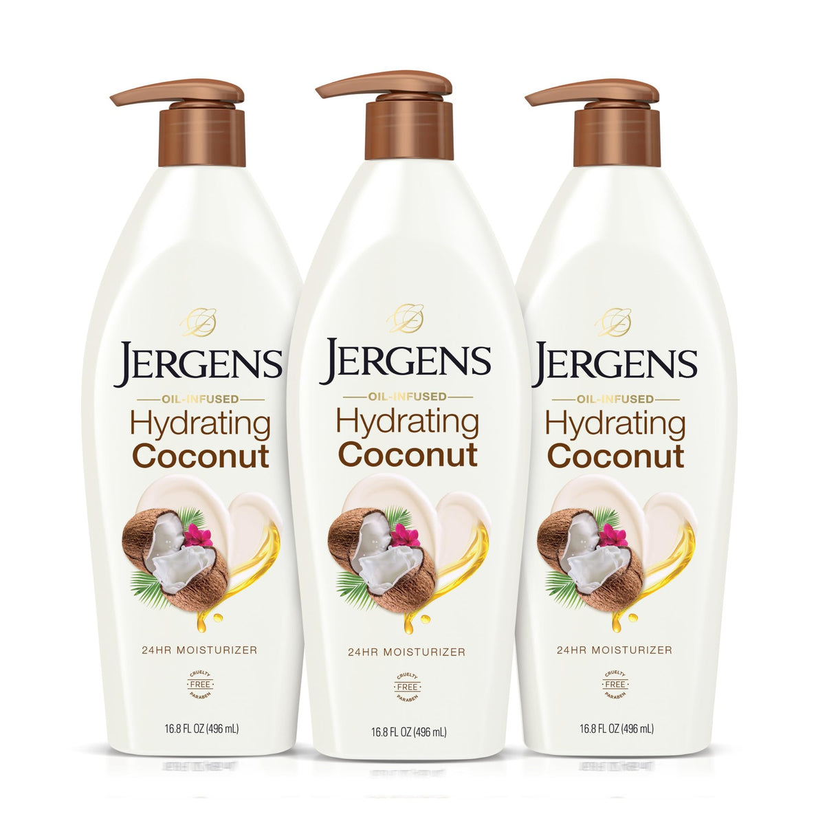 Jergens Hydrating Coconut Hand and Body Moisturizer 3-Pack front view