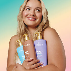 Jergens Lavender Dreams lotion with orange flowers