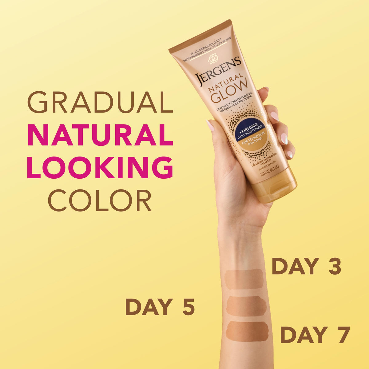 Jergens Natural Glow +FIRMING lotion packaging with ingredients
