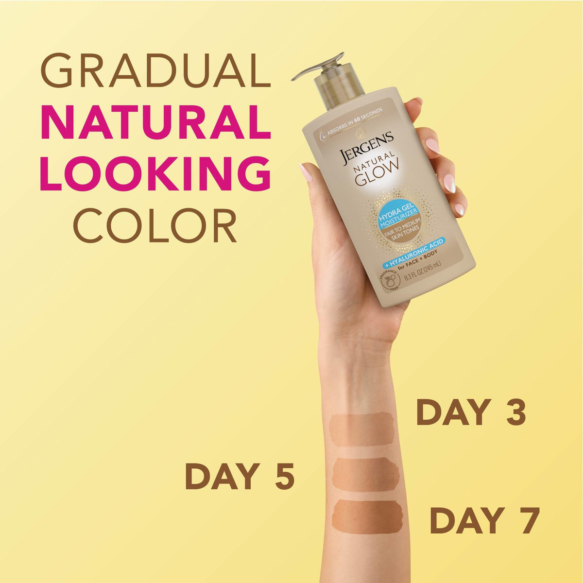 Jergens Natural Glow Hydra Gel Self Tanner application on skin