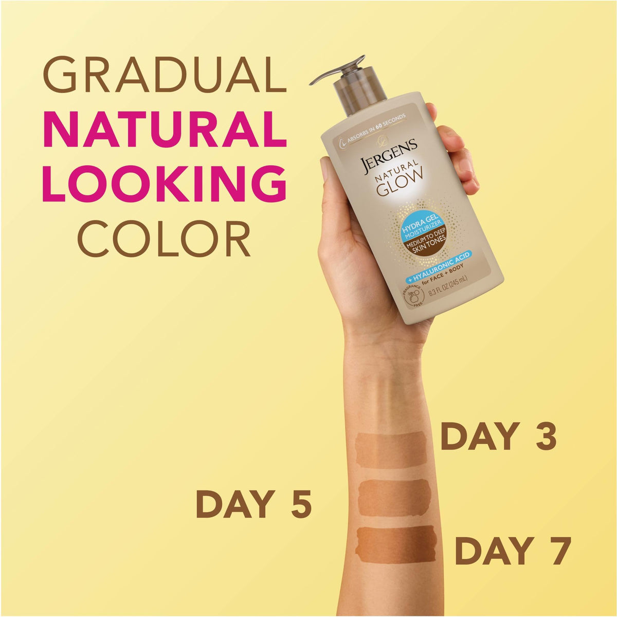 Jergens Natural Glow Hydra Gel Self Tanner packaging details