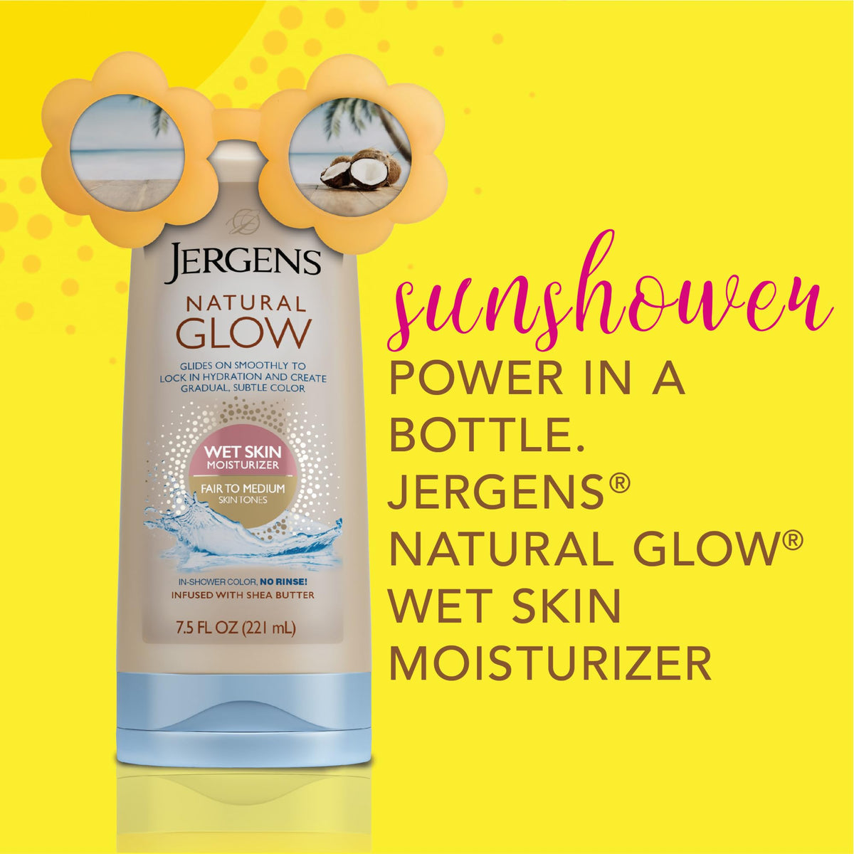 Jergens Natural Glow In Shower Lotion application on wet skin