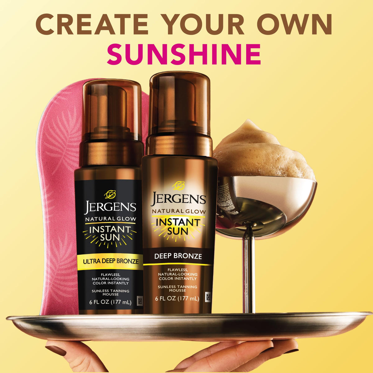 Jergens Natural Glow Instant Sun Body Mousse with tanning mitt