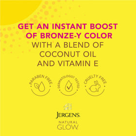 Jergens Natural Glow packaging with coconut background