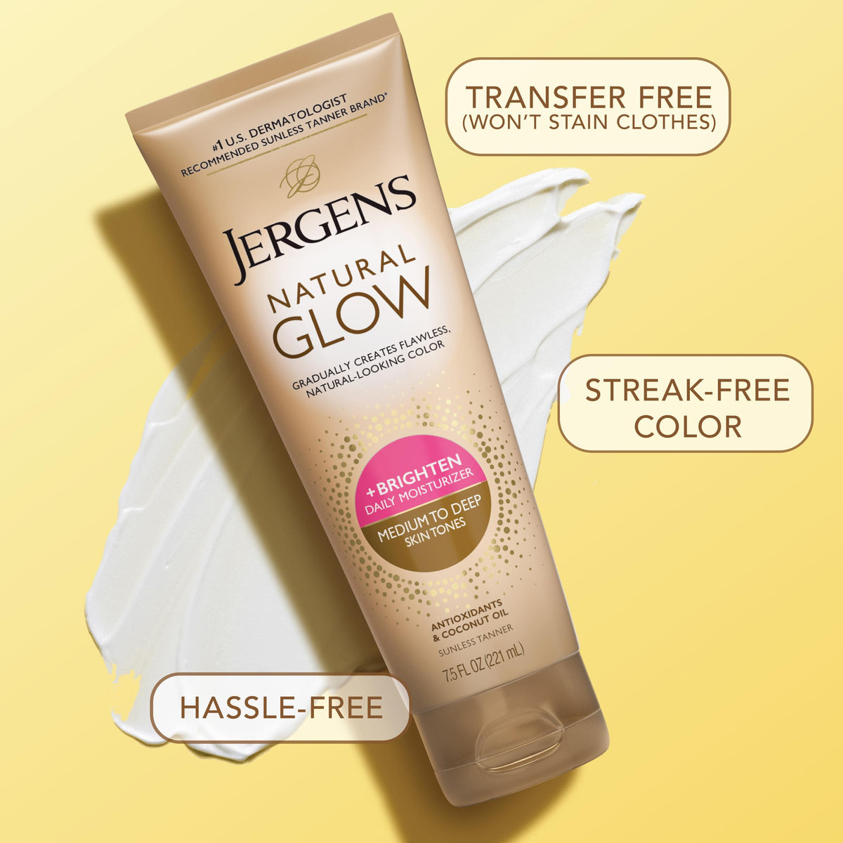 Jergens Natural Glow Self Tanner Body Lotion on a bathroom counter