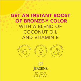 Jergens Natural Glow tanning lotion applied on skin showing natural tan