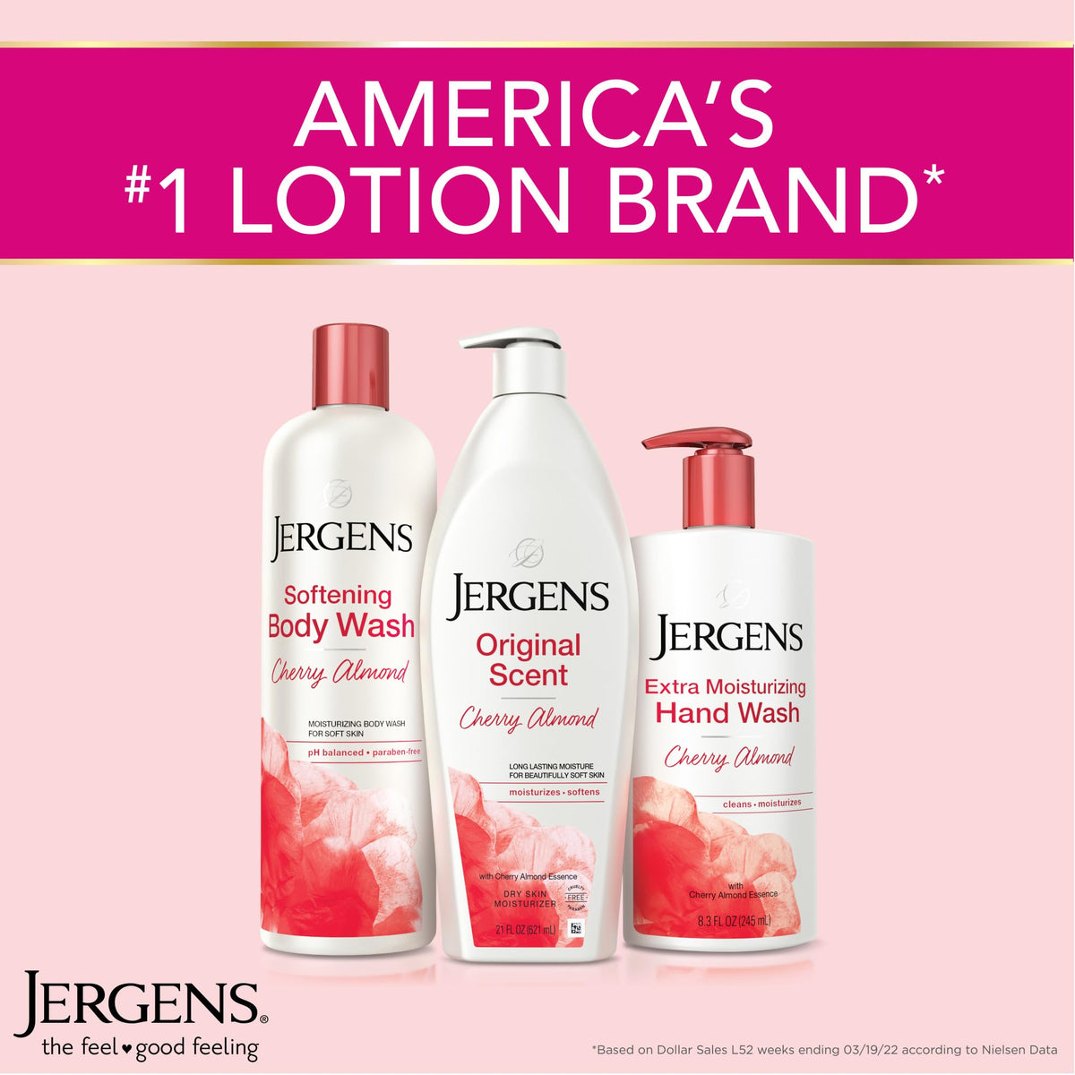 Jergens Original Scent Dry Skin Body Lotion in bathroom setting