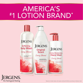 Jergens Original Scent Dry Skin Body Lotion in bathroom setting