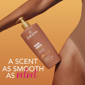 Jergens Shea Fusion Body Lotion Warm Amber with vibrant peach and warm amber scent