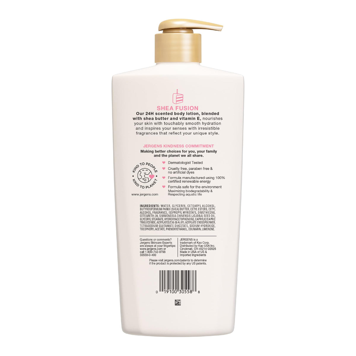 Jergens Shea Fusion Confetti Cake Body Lotion with birthday cake in background