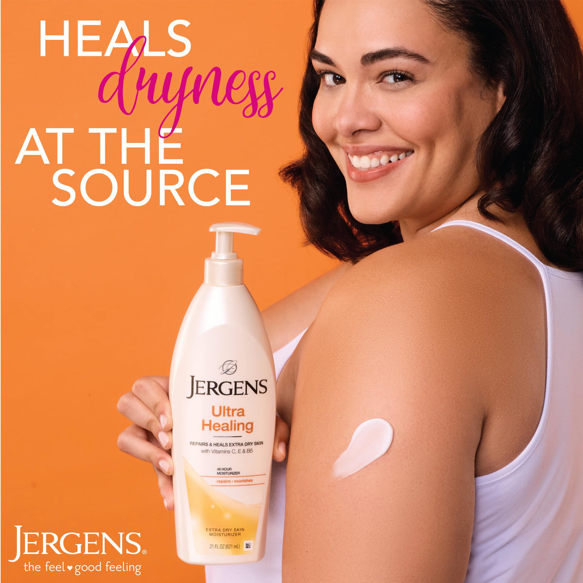 Jergens Ultra Healing Dry Skin Lotion 3 oz with hand applying lotion