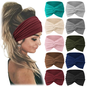 Jesries 10 PCS Extra Wide Turban Headbands assorted colours front view