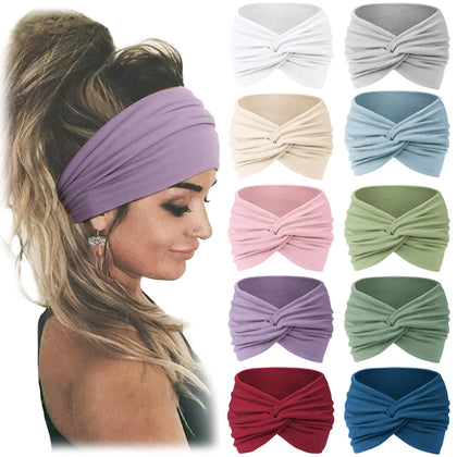 Jesries 10 PCS Extra Wide Turban Headbands in assorted colours