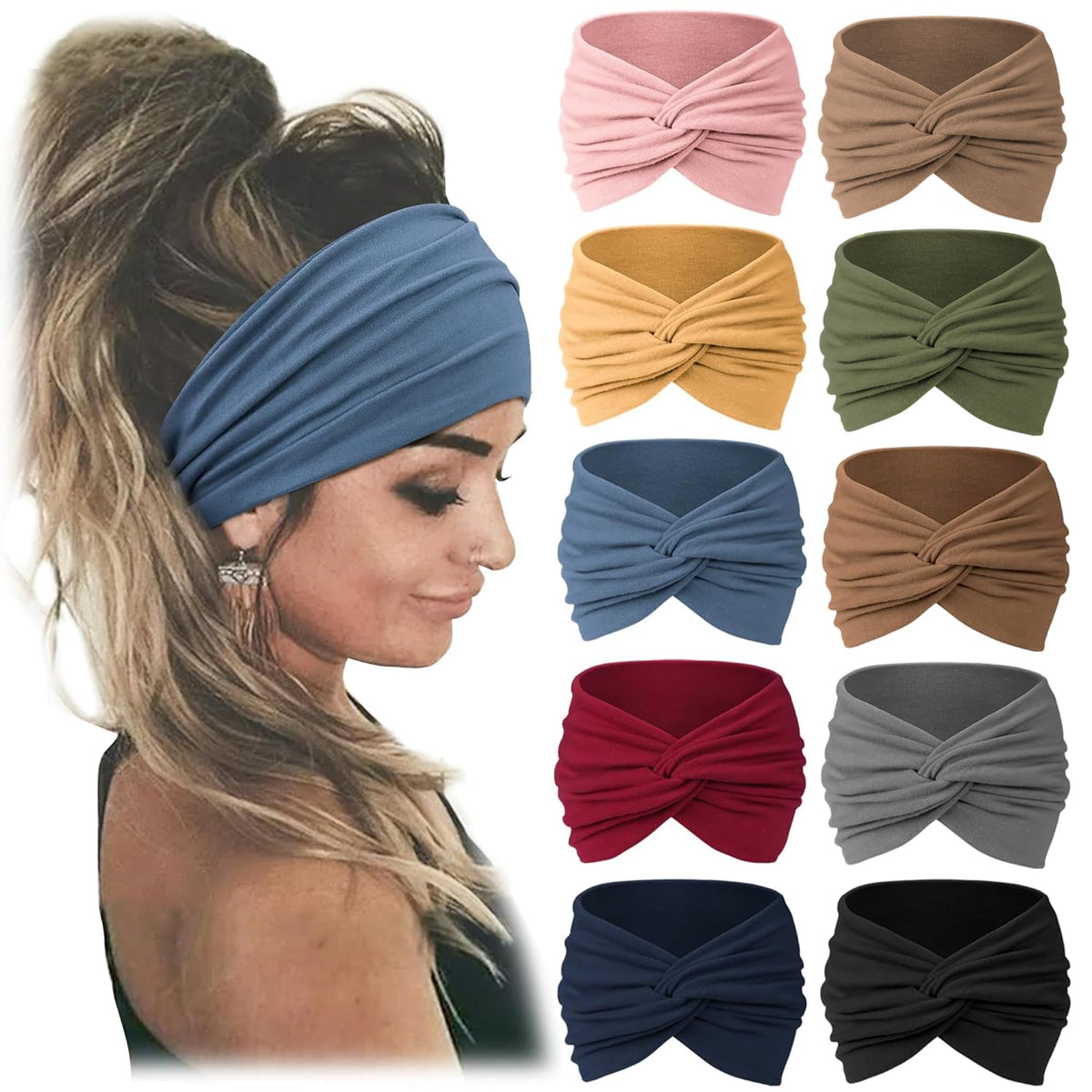 Jesries Extra Wide Turban Headband in assorted colours, front view