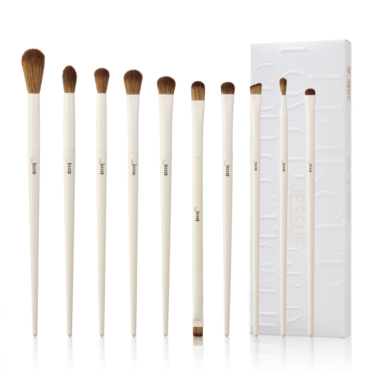 Jessup 10Pcs Eye Makeup Brush Set light grey front view