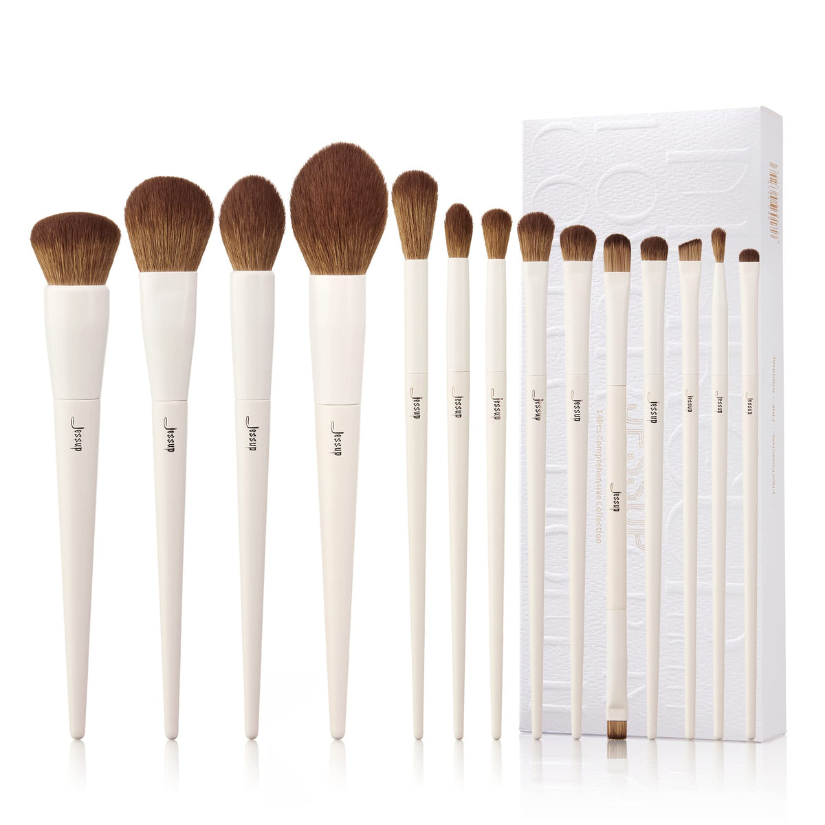 Jessup 14Pcs Makeup Brush Set in light grey front view