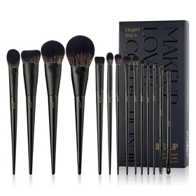 Jessup 14Pcs Makeup Brushes Set in embossed box, black design