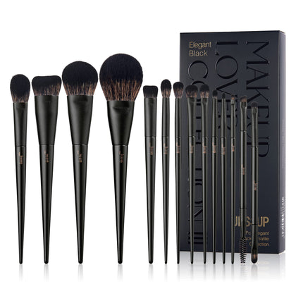 Jessup 14Pcs Makeup Brushes Set in embossed box, black design