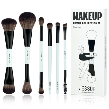 Jessup 6pcs Vegan Makeup Brush Set with Bright Cyan handles