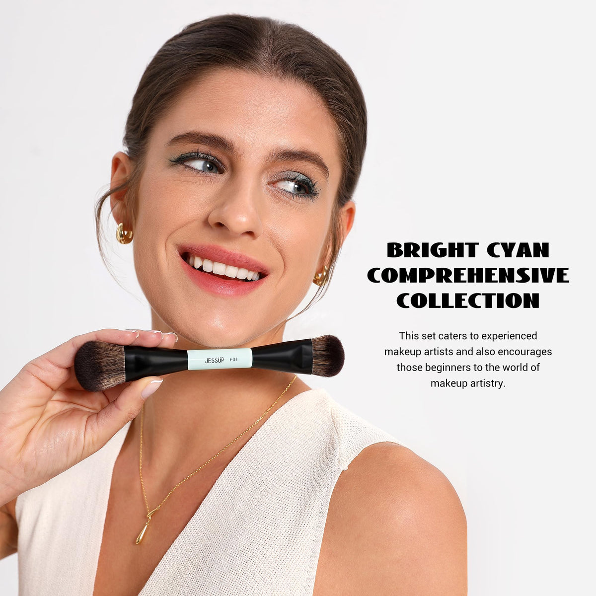 Jessup concealer brush with bright cyan handle