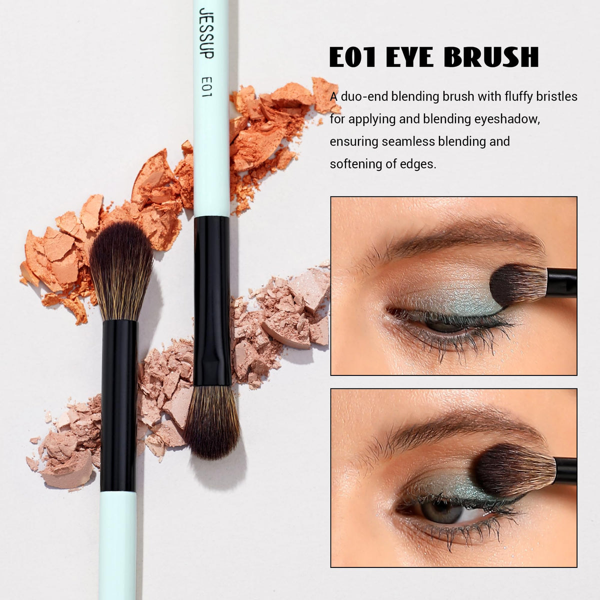 Jessup Dual-Ended Makeup Brushes on a vanity