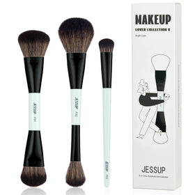 Jessup Face Makeup Brushes Set 3pcs in bright cyan