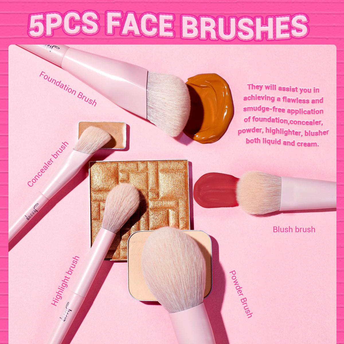 Jessup Pink Makeup Brushes Set 14Pcs in gift box