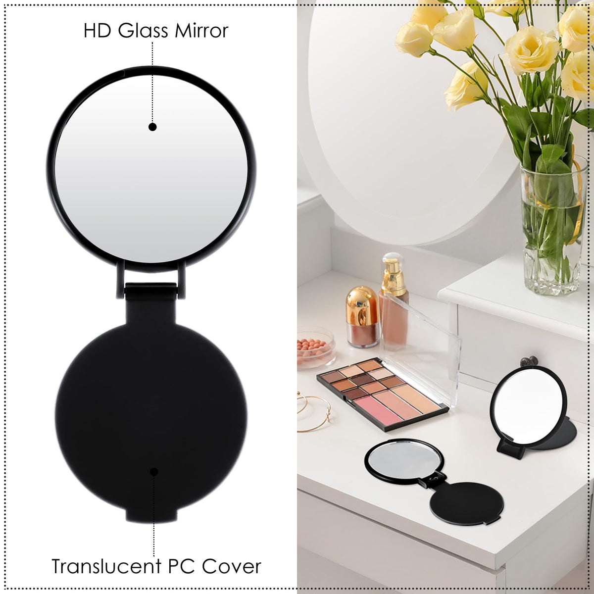 Jetec compact mirror closed, showcasing sleek black design