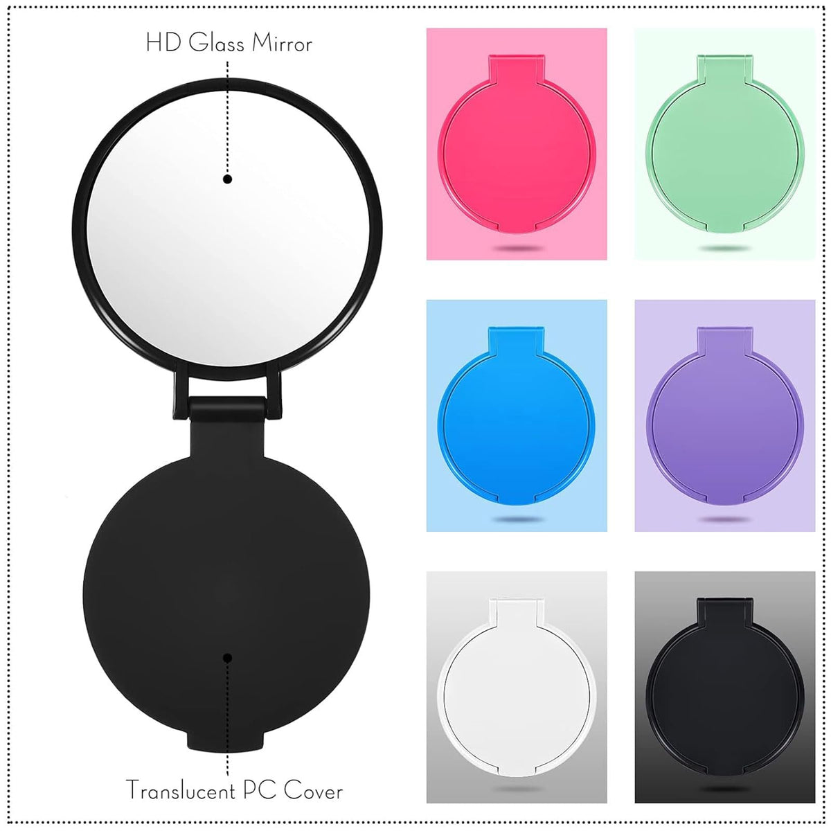 Jetec compact mirror in pink colour on a cosmetic table
