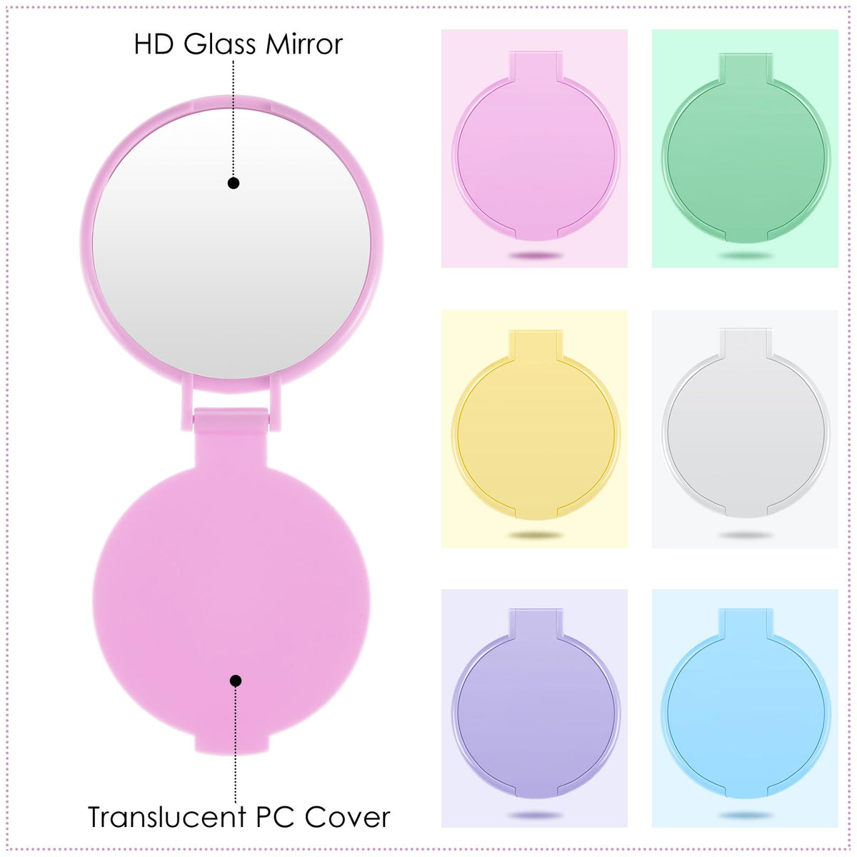 Jetec compact mirror in pink colour open on a desk