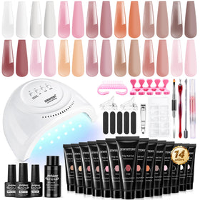 JEWHITENY 14 Colors Poly Gel Nail Kit with UV lamp front view