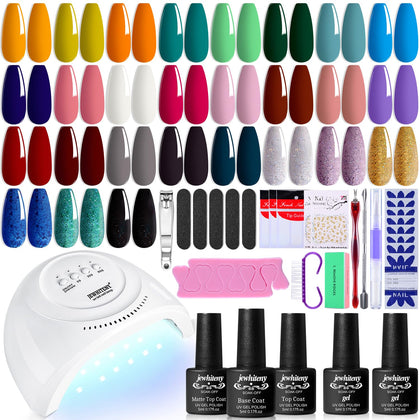 JEWHITENY 27 Colours Nail Polish Kit with UV lamp front view