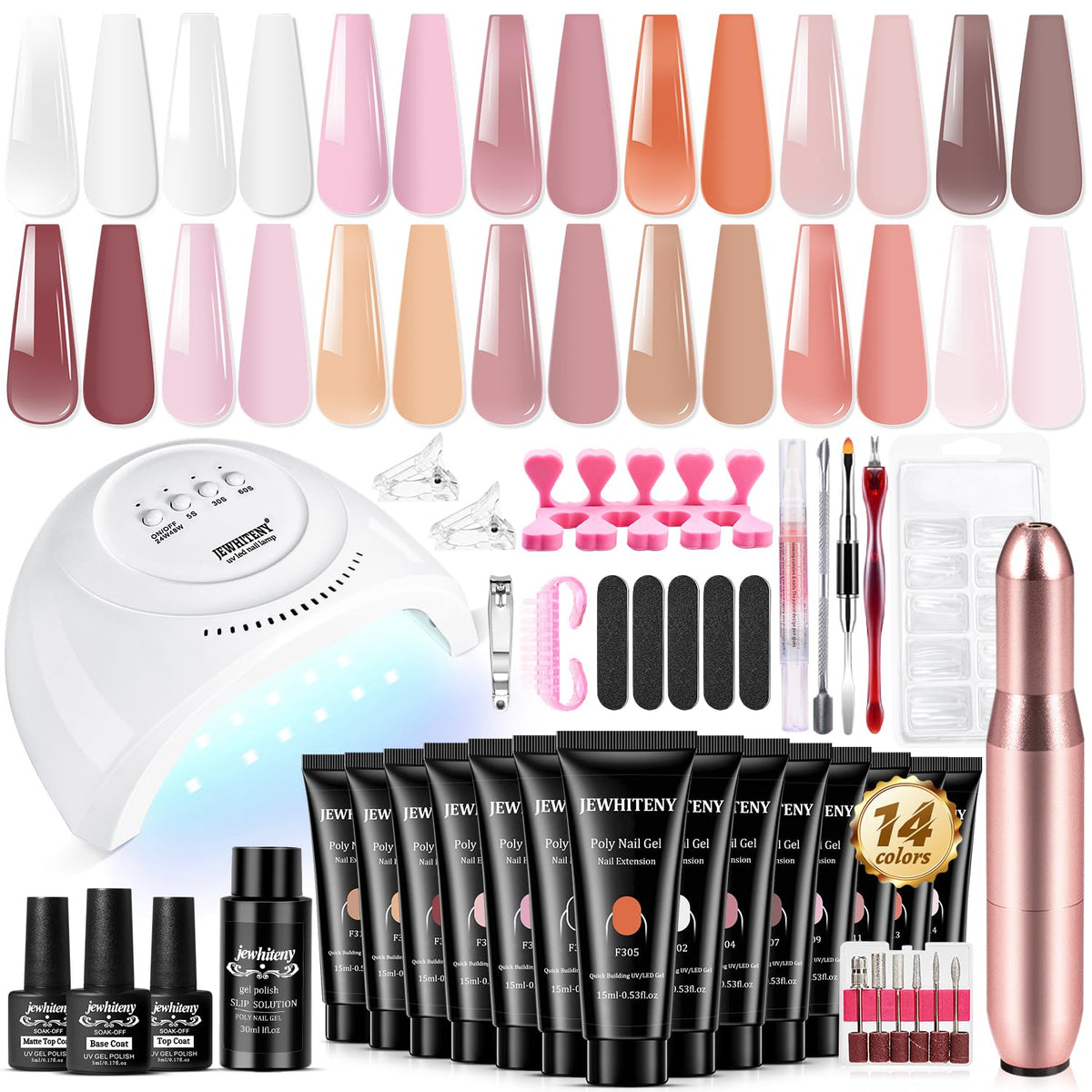 JEWHITENY Poly Gel Nail Extension Kit with 48W Nail Lamp