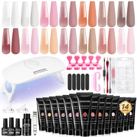 JEWHITENY Poly Gel Nail Kit 14 PCS with mini lamp and tools