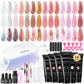 JEWHITENY Poly Nail Gel Kit 14 PCS with mini lamp and tools