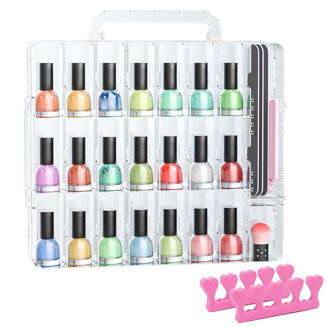 JIASHENG Nail Polish Organizer Case front view with clear plastic design