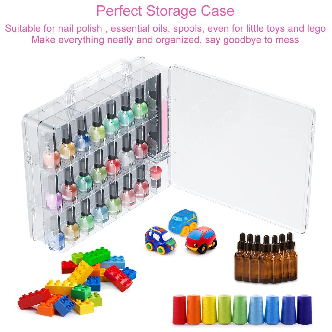 JIASHENG Nail Polish Organizer Case open with nail polishes inside