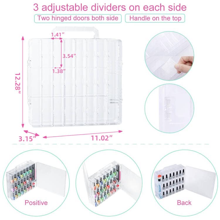 JIASHENG Nail Polish Organizer Case with adjustable dividers in use