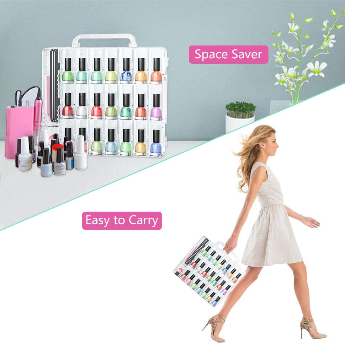 JIASHENG Nail Polish Organizer Case with both doors open