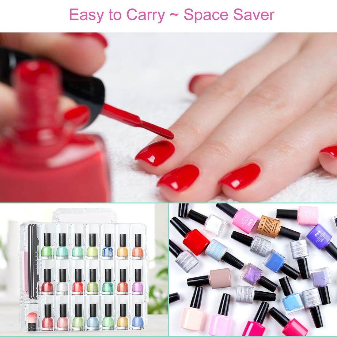JIASHENG Nail Polish Organizer Case with handle for easy carrying