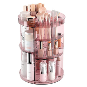 Jiavarry 360 Rotating Makeup Organizer front view in pink