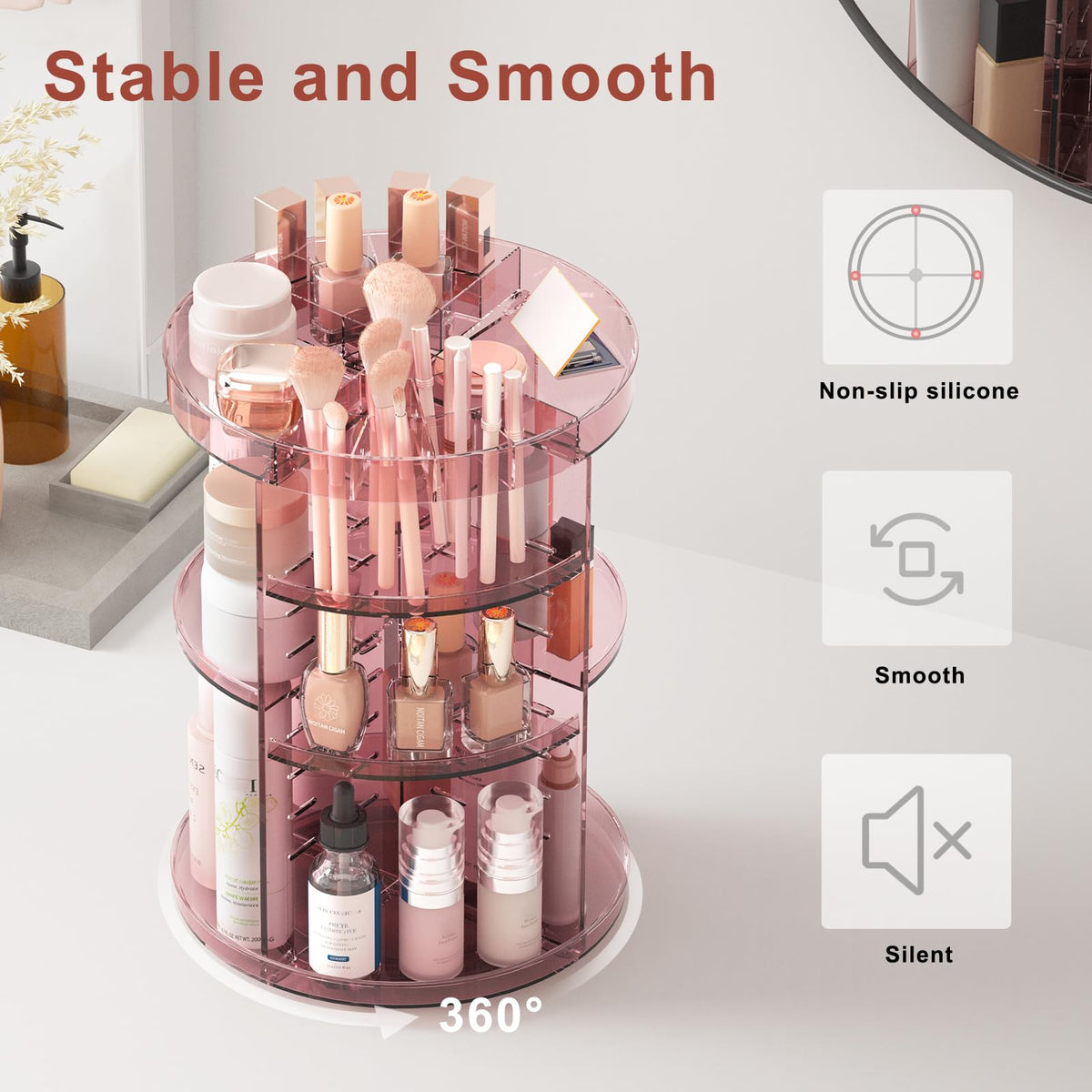 Jiavarry Makeup Organizer showing adjustable height feature